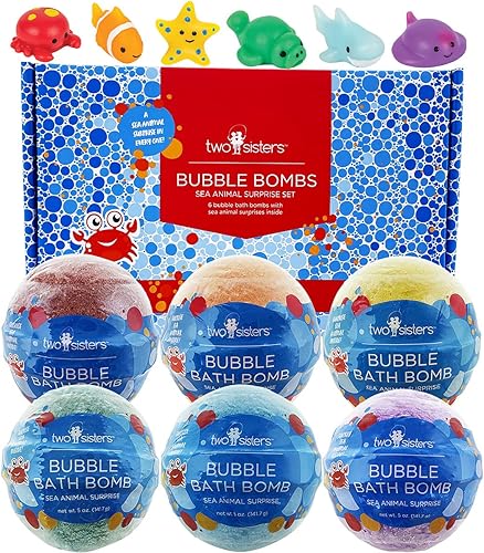 Two Sisters Bombas de baño de burbujas esponjosas para niños con juguetes de animales marinos esponjosos sorpresa en el interior 6 bombas de baño de