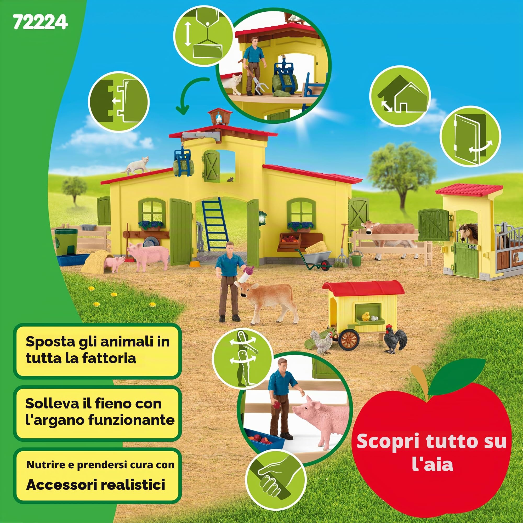Schleich FARM WORLD | Fattoria con pollai e scatola per cavalli 72224 | set con personaggi, numerose funzioni e tanti accessori | figure realistiche di animali | set da gioco dai 3 anni | 123 pezzi