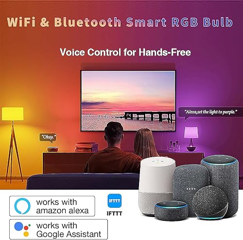 Miniatura 3 de Bombilla inteligente RGB  WiFi y Bluetooth que cambia de color A19 9 W (equivalente a 60 W) 500LM  Sincronización de música compatible con Alexa y