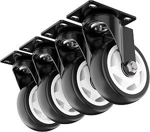 4 inch Swivel Caster Wheels, Heavy Duty Plate Casters with no Brake Total Capacity 1200lbs (Pack of 4)