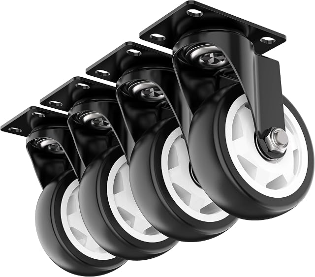 4 inch Swivel Caster Wheels, Heavy Duty Plate Casters with no Brake Total Capacity 1200lbs (Pack of 4)