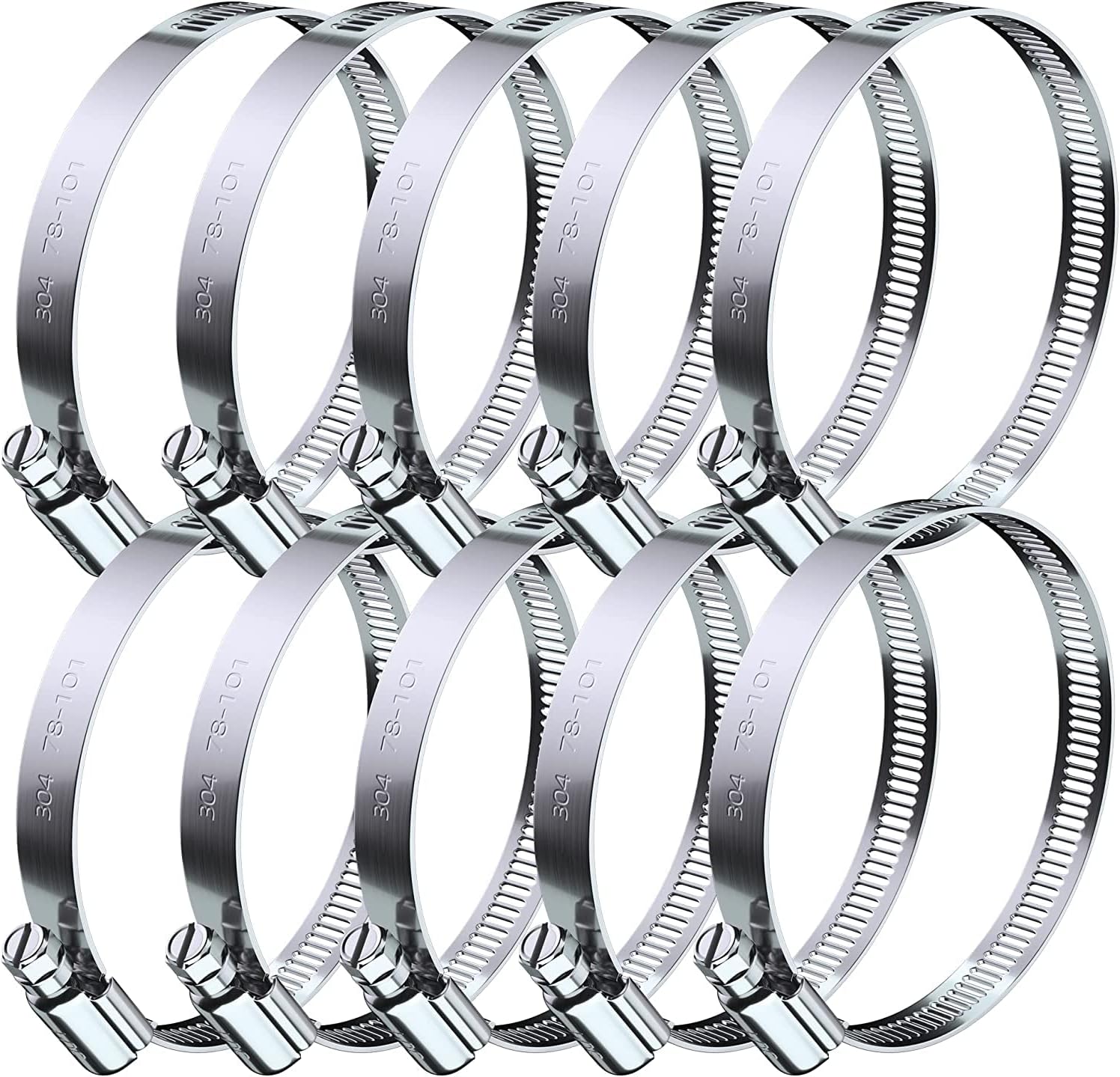 Hose Clamp Set - 10PCS 3 inch 304 Stainless Steel Worm Gear Hose Clamps for Fuel Line,dryer,Intercooler，Garden Water Pipe and Washing machine,Automotive Plumbing,4'' hose clamps