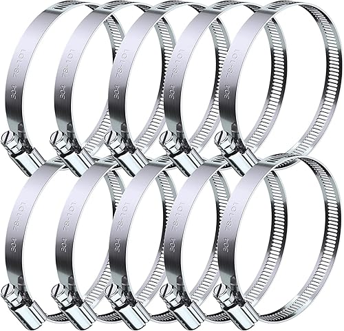 Juego de abrazaderas de manguera - 10 piezas de abrazaderas de manguera de tornillo sin fin de acero inoxidable 304 de 3 pulgadas para línea de