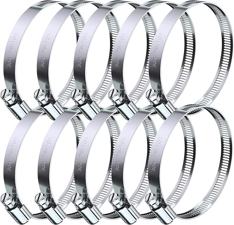 Abraçadeiras de mangueira ALLWIN em aço inoxidável 304, tipo rosca sem-fim, 7,62 a 10,16 cm – Conjunto com 10 unidades