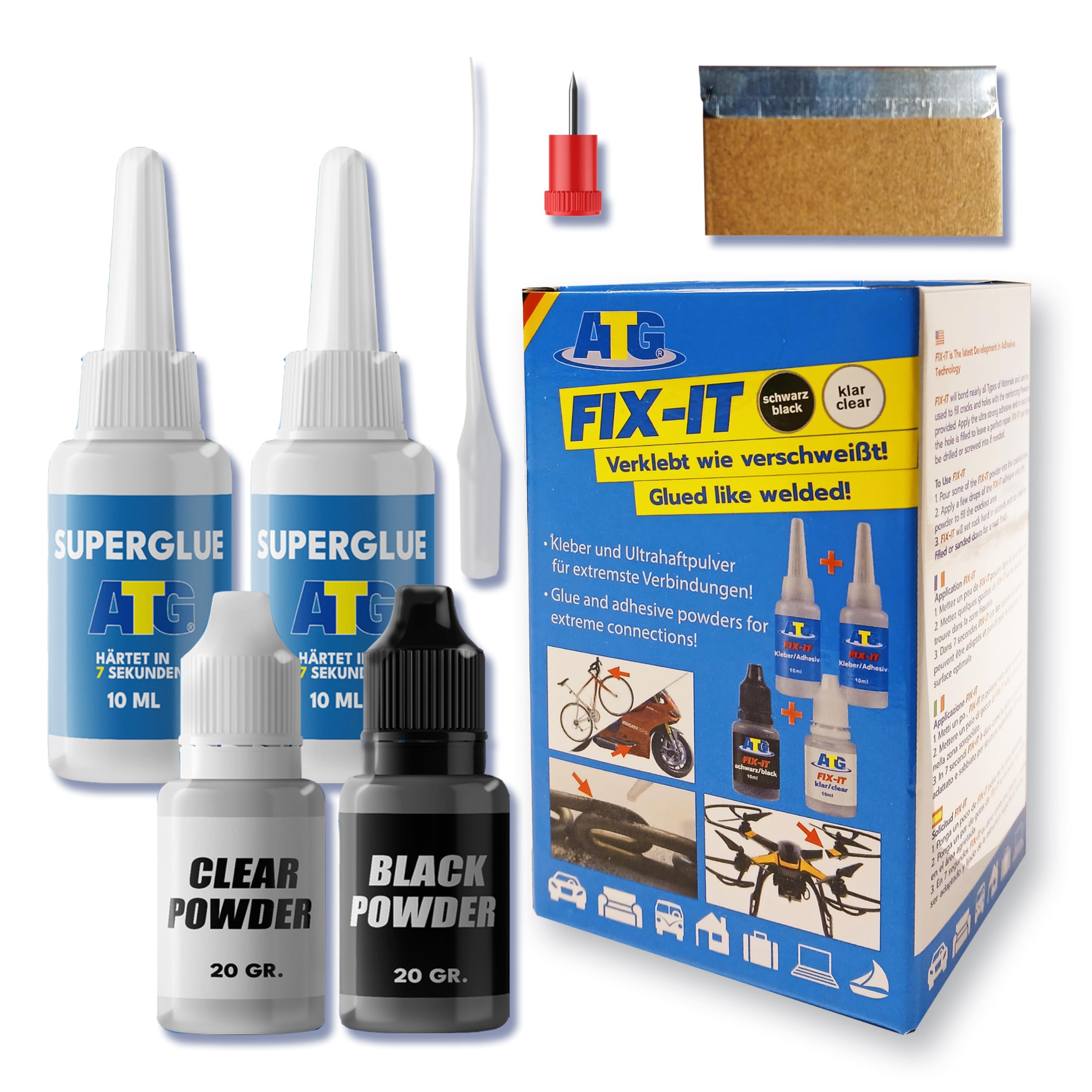 ATG® FIX IT Extremely Strong Welded Joints – Super Glue Extra Strong Bicompontent with Black & Transparent Granules for Metal, Plastic, Glass & Ceramics, Fills Cracks and Breaks