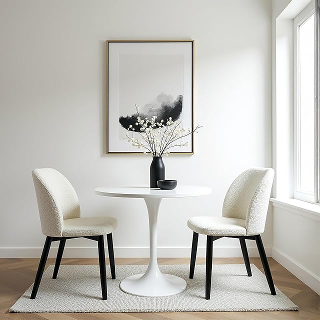 Aykah Capri Boucle Dining Chairs Set of 2, Modern Upholstered Dining Room Kitchen Side Chair with Metal Legs, Space Saving, Easy to Assemble (Bouclé, Moonlight Bouclé)