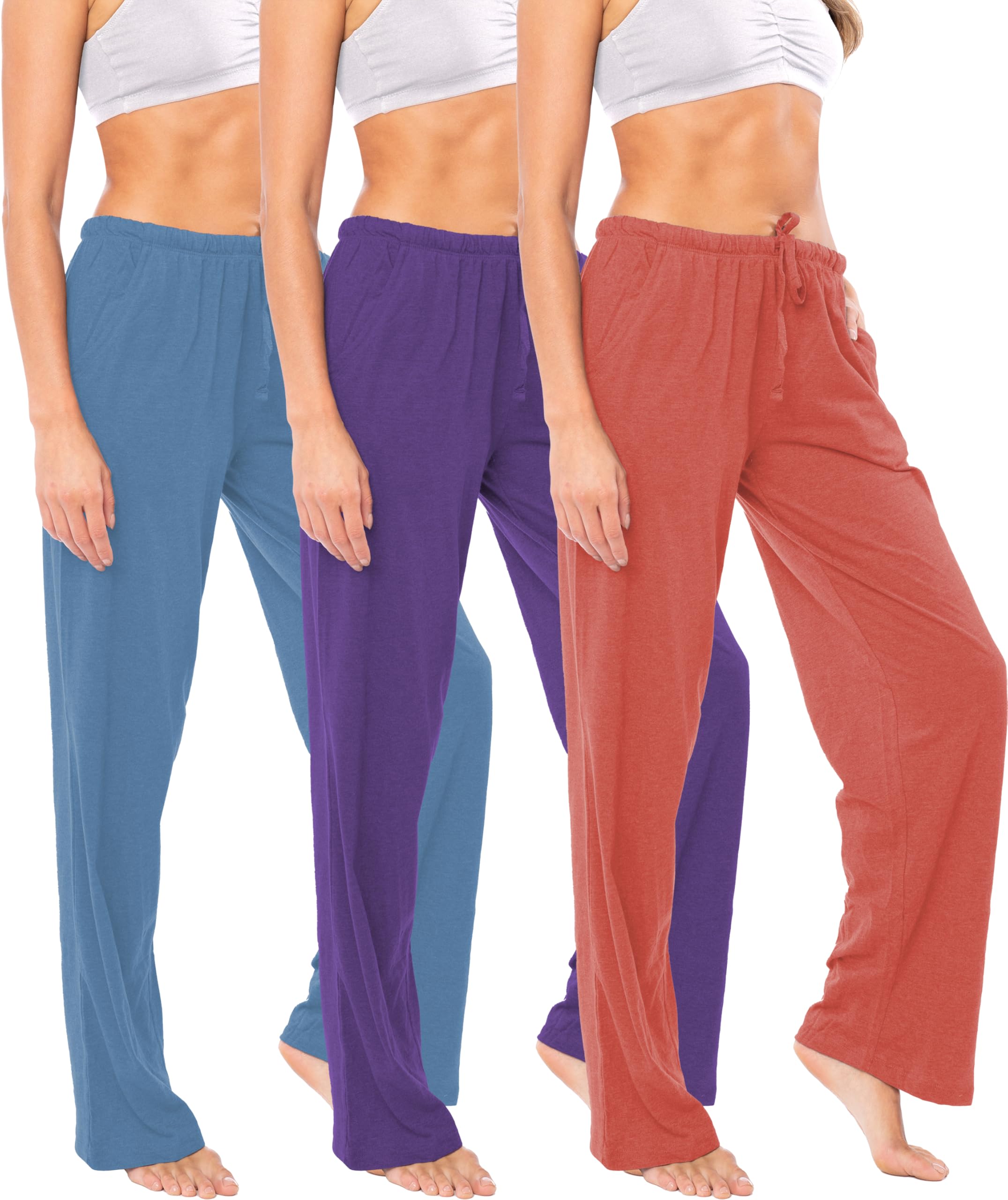 Sexy Basics Women's Soft Flex 100% Cotton Knit Pajama Pants | Lounge Sleep Bottoms | Drawstring &amp; Pockets| Multi Packs