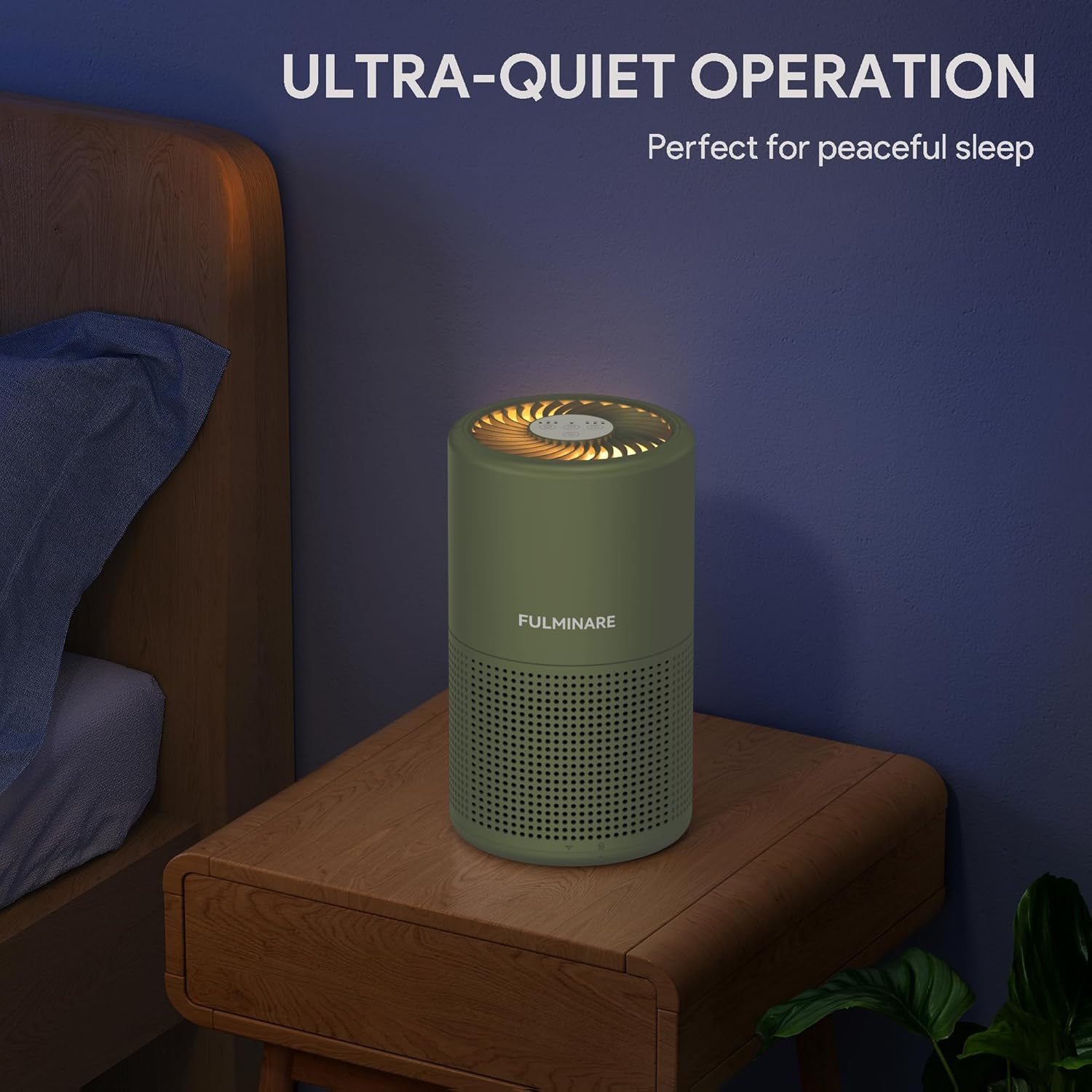 FULMINARE Air Purifiers for Home Bedroom H13 HEPA Air Purifier, 3 Speeds, Timer, 24dB, Small Mini Air Purifier with Night Light, Sage Green