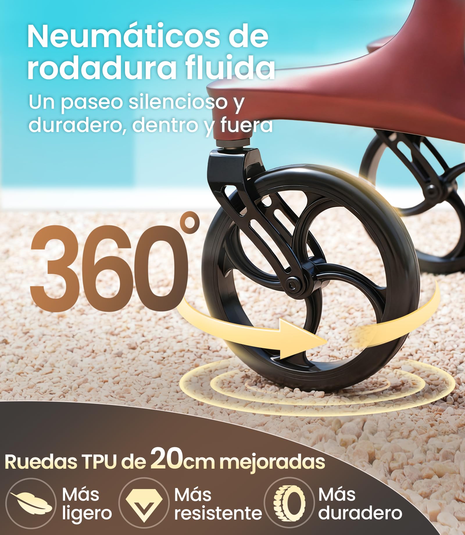 VOCIC Z75 Rollator carbono plegable ligero con asiento, 5,5 kg Ultraligero | andador plegable para ancianos con ruedas, Rollator estrecho interior & exterior, Max 136kg, 5 años de soporte, rojo