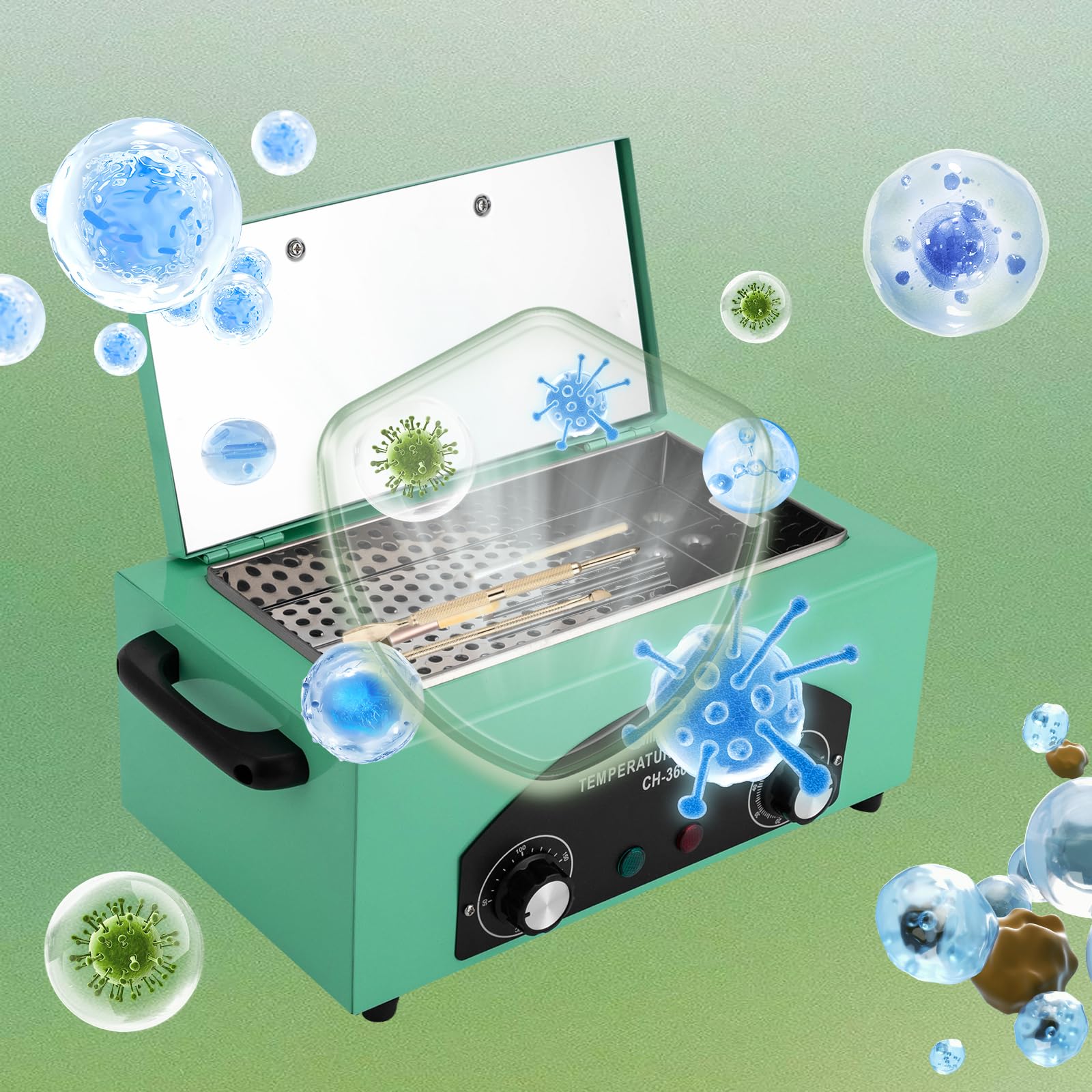 MINRS Sterylizator gorącym powietrzem, sterylizator wysokotemperaturowy, 300 W, 220°C, sterylizator z regulowanym timerem, do narzędzi do paznokci, kosmetyków, pielęgnacji stóp, salonu piękności,