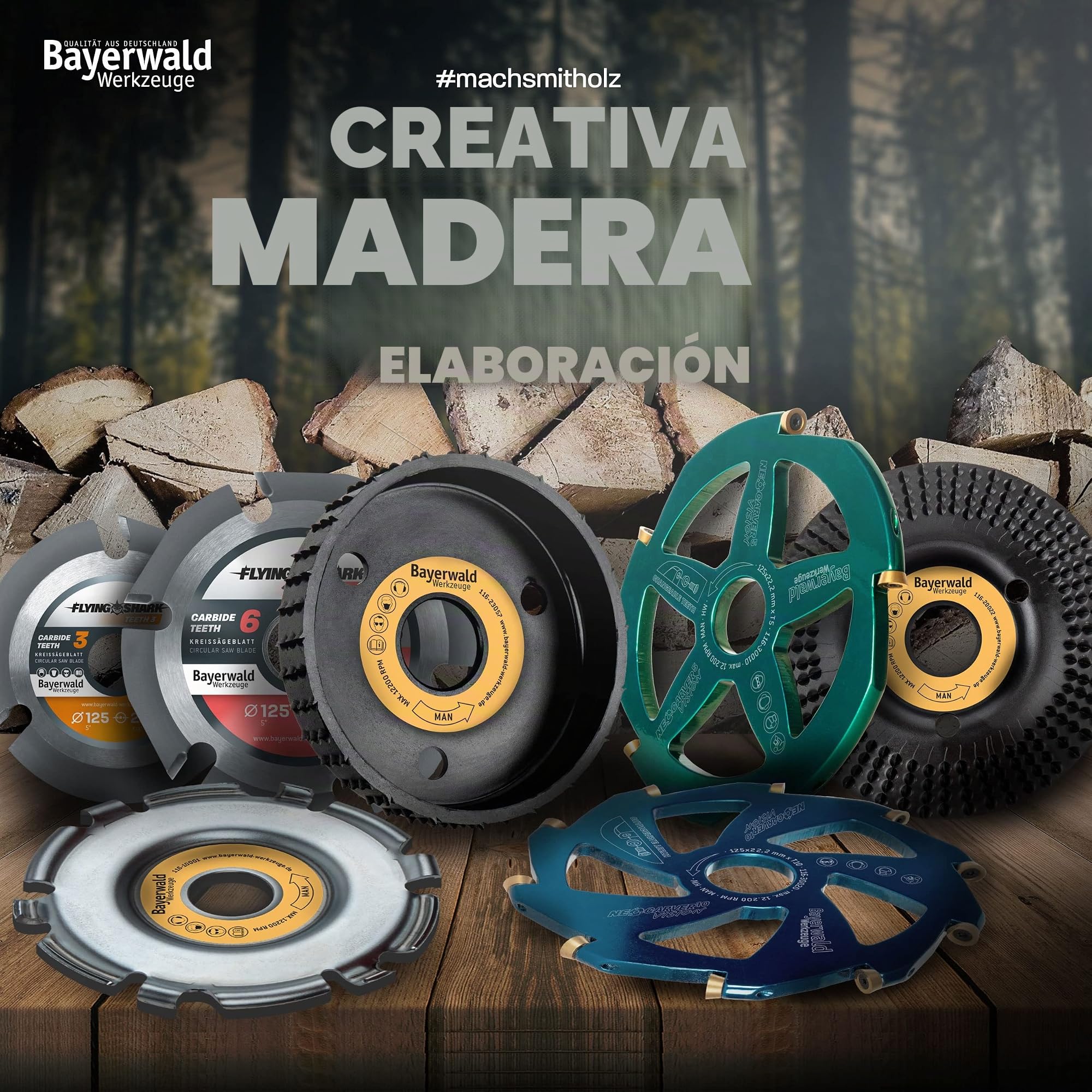 Bayerwald NeoCarver 10 Vision - Disco de fresado de carburo de tungsteno para aluminio, apto para amoladoras angulares, diámetro de 125 x 22,2 mm, 10 dientes