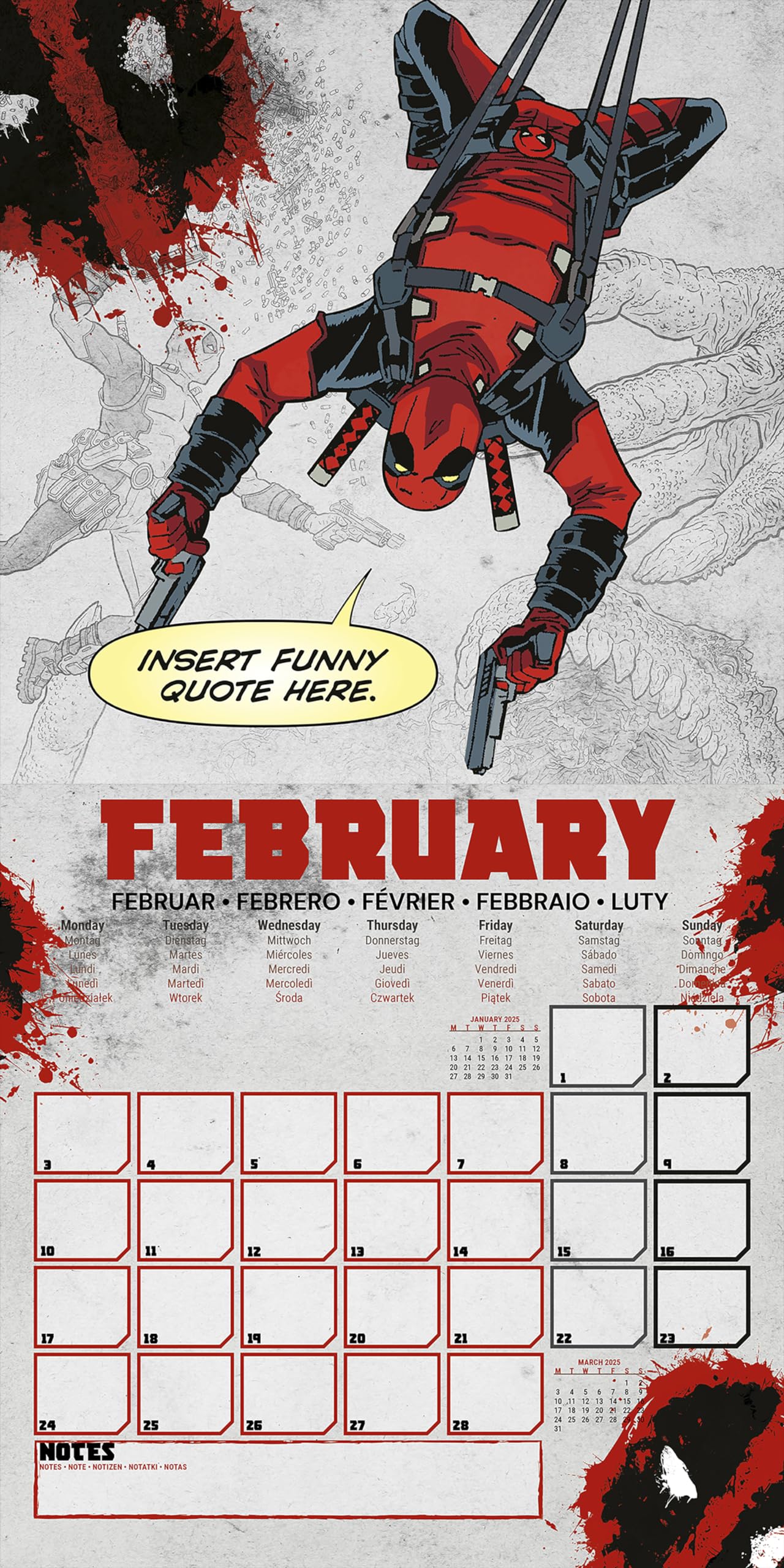 Deadpool 2025 calendario 30 x 30 cm pyramid