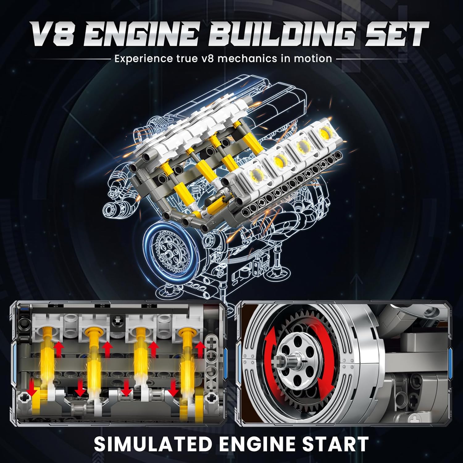 Reobrix V8 Engine Model Building Kit for Adults, V8 Engine Model that Runs, Physical Science Experiment Kit for Adults, Collectible Car Engine Engineering Building Block,STEM Gifts for Car Lovers 14+