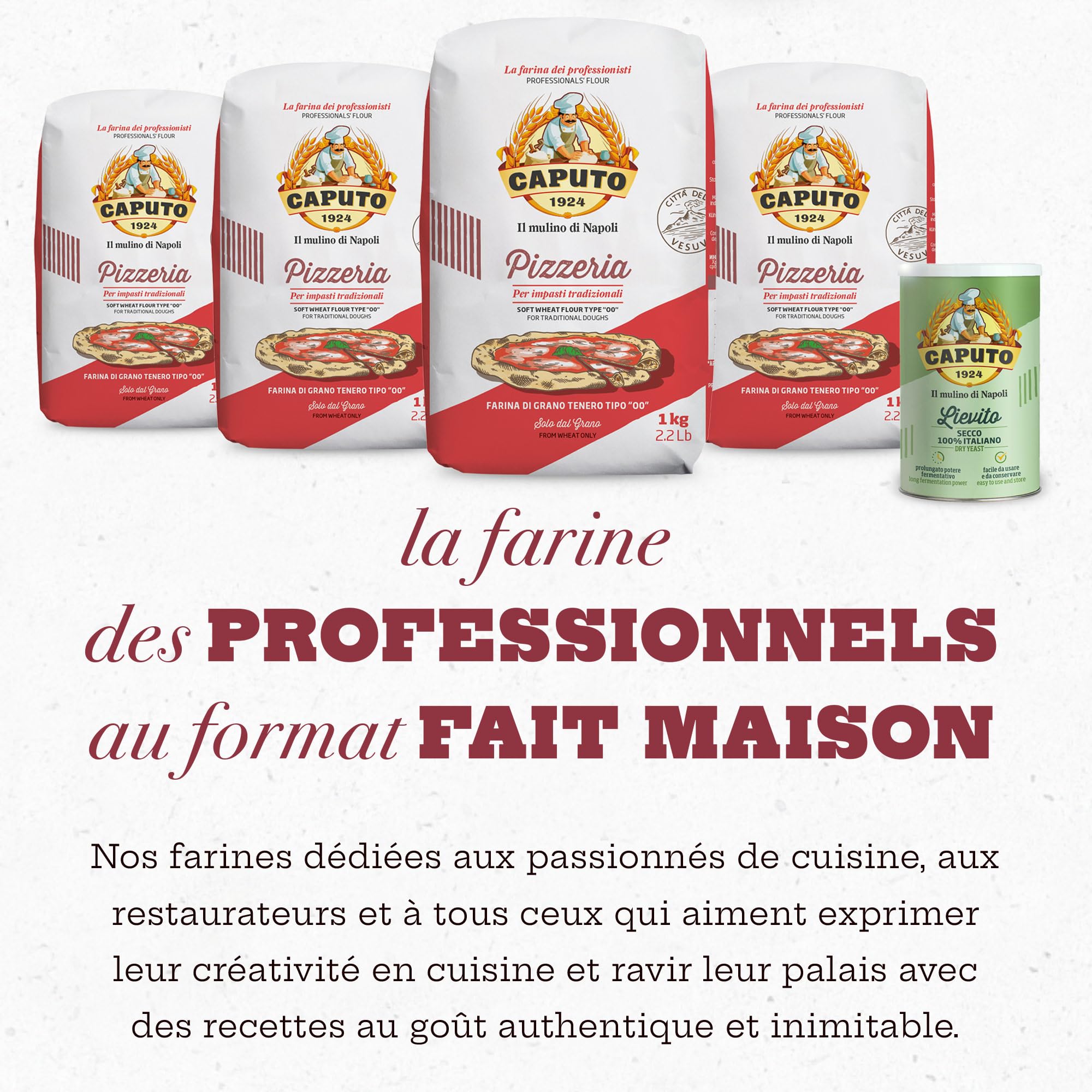 Colichef Lot de 4Kg Farine Caputo Pizzeria + levure sèche. Les farines et préférées en Italie pour réussir la pizza traditionnelle. Parfait réaliser des pizzas authentiques napolitaines.