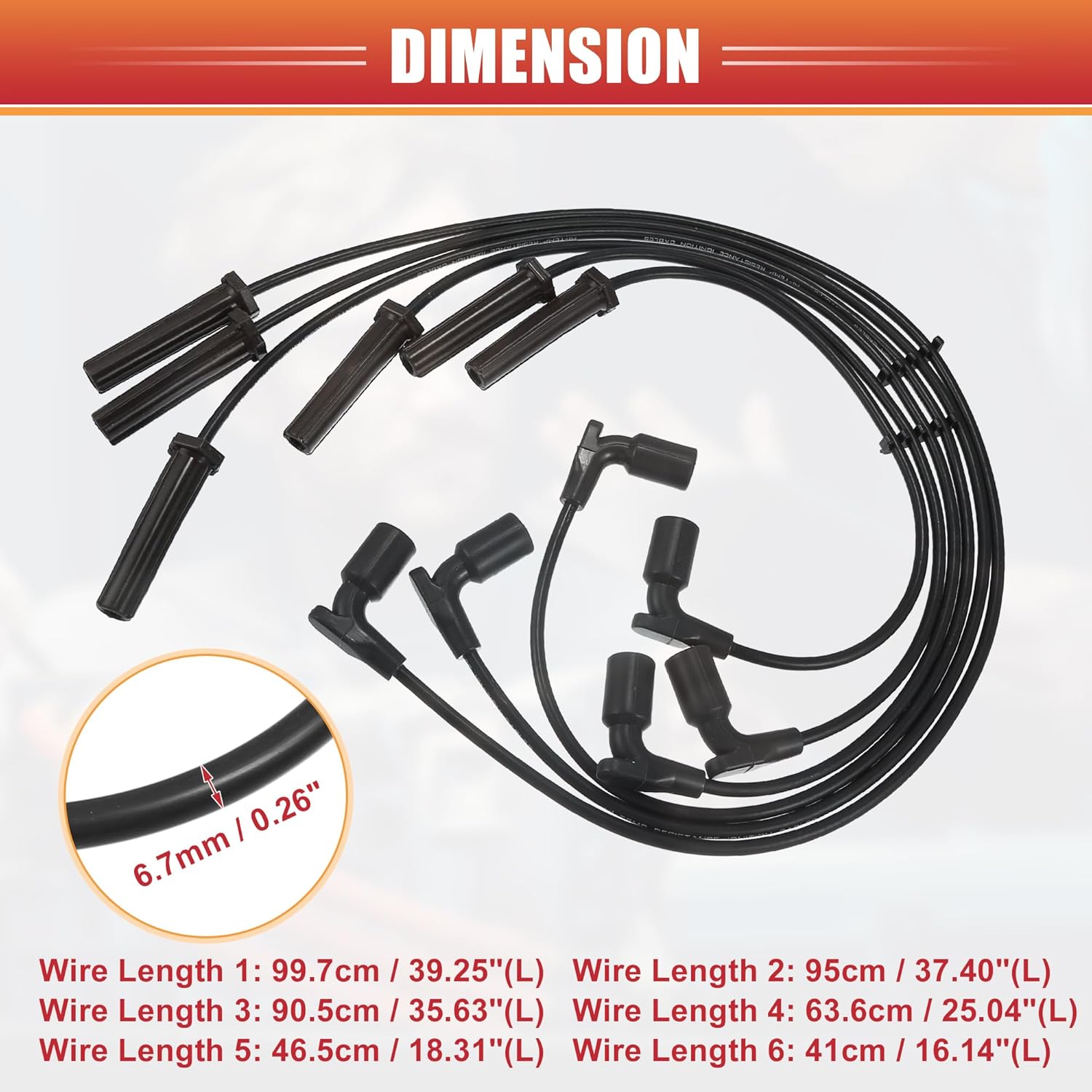 ACROPIX Car Spark Plug Coil Wires Ignition Coil Harness Cable 6.7mm Fit for Chevrolet Equinox Malibu Uplander 3.4L 3.5L No.89018131 - Pack of 6