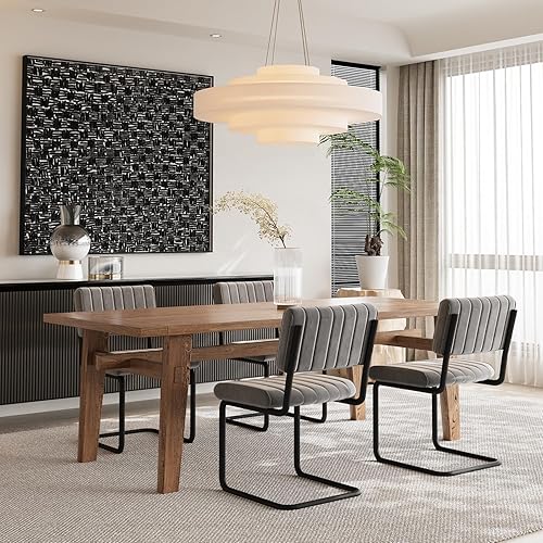 Miniatura 3 de Mid Century - Silla de comedor de terciopelo, juego de 4, respaldo voladizo, asiento cómodo, patas de metal, moderna silla auxiliar sin brazos,