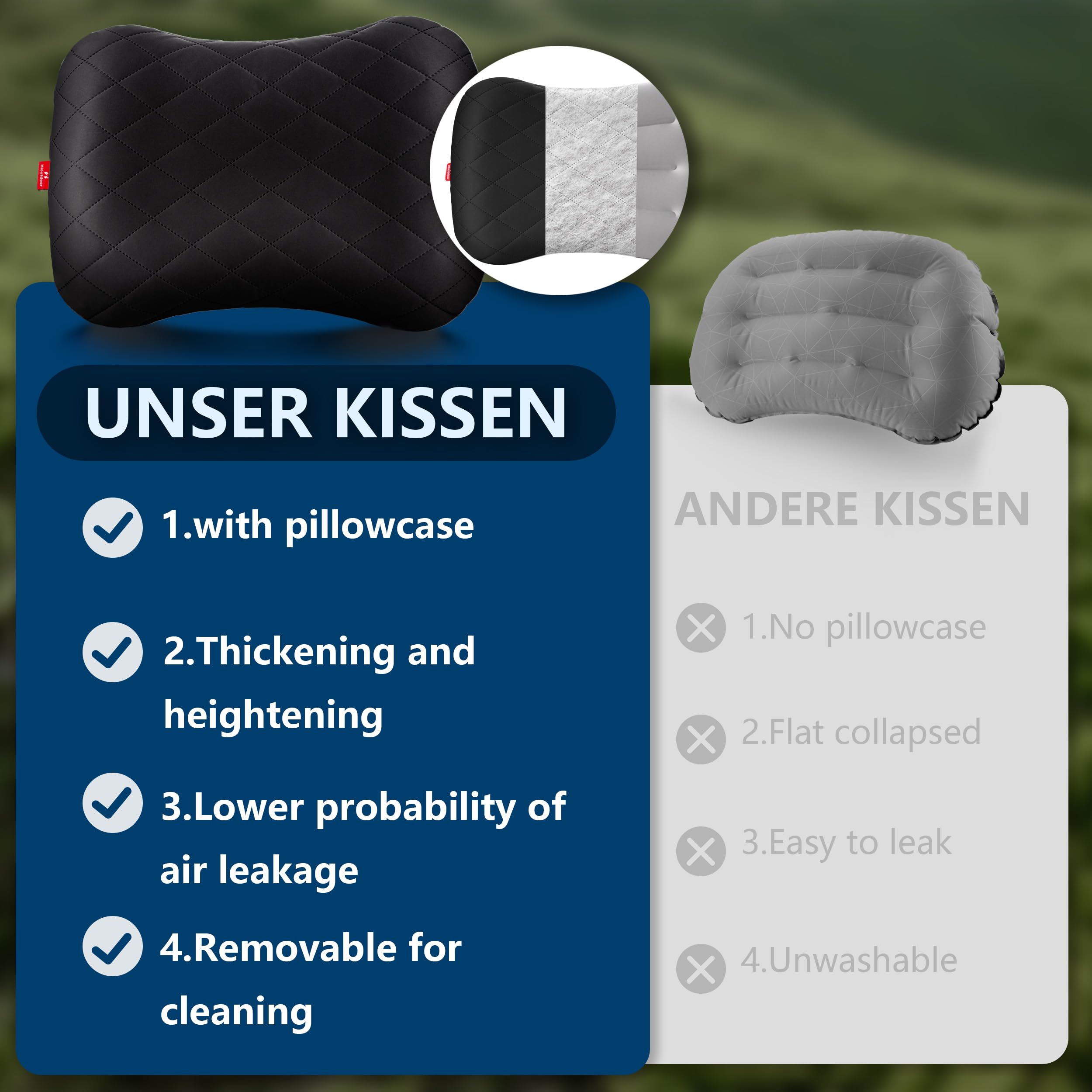Hioutdoor Coussin Gonflable Oreiller Ergonomique Noire