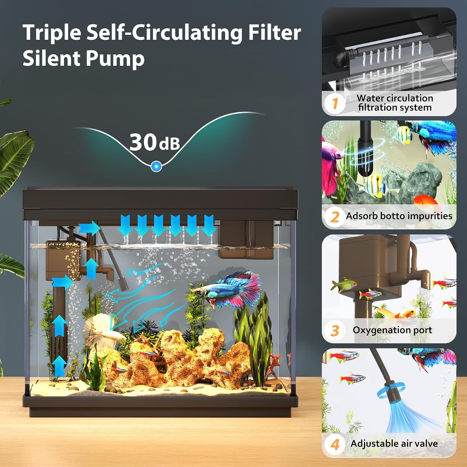 Vehipa Fish Tank Filters, Silent Aquarium Pump | Only for Vehipa 2.4 Gallon Fish Tank - Black