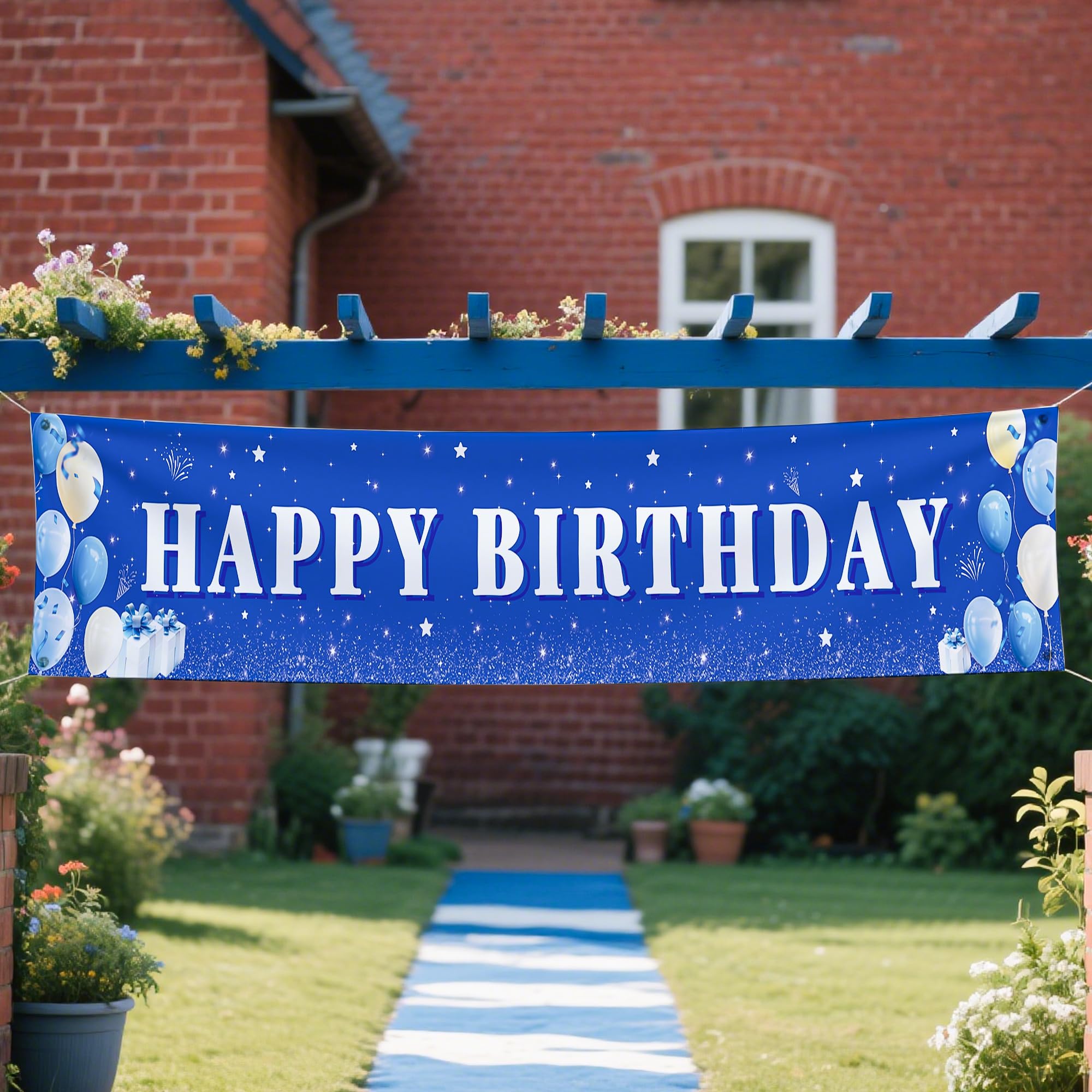 Blue Happy Birthday Banner for Boys and Girls - Vibrant Blue Birthday Decorations with Durable Design-Jumbo 118x20 Inch Reusable Party Decor for Indoor/Outdoor Celebrations