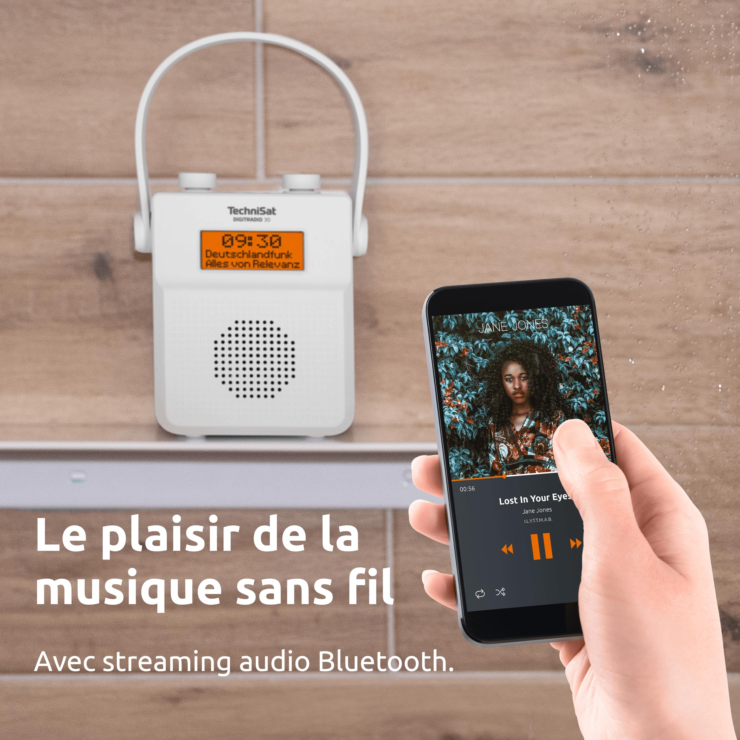 TechniSat DIGITRADIO 30 - Radio de Douche Dab+ étanche (FM, Radio numérique Dab, Batterie intégrée, Bluetooth, étanche IPX5, réveil, mémoire favoris, Prise Casque) Blanc