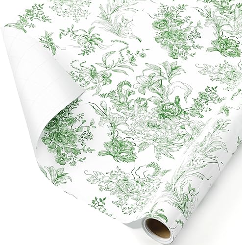 Miniatura 7 de WERNNSAI Rollo de papel de regalo de flores, 1 rollo de papel de regalo de 17 x 33 pies, papel de regalo floral verde para niñas, fiesta de