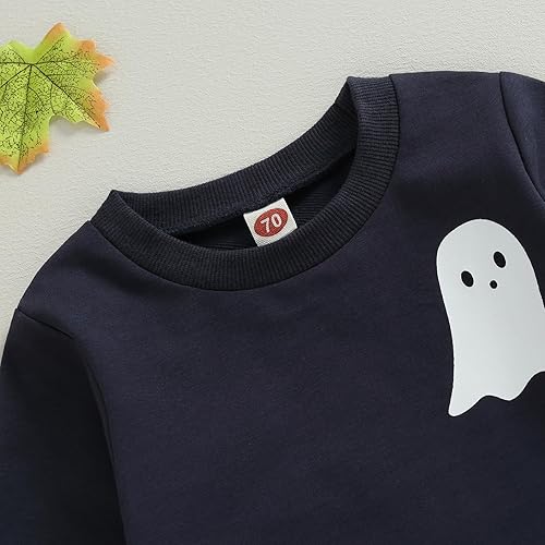 Miniatura 2 de GOOCHEER Conjunto de sudadera de manga larga con estampado de fantasmas y pantalones de Halloween para bebés y niños pequeños