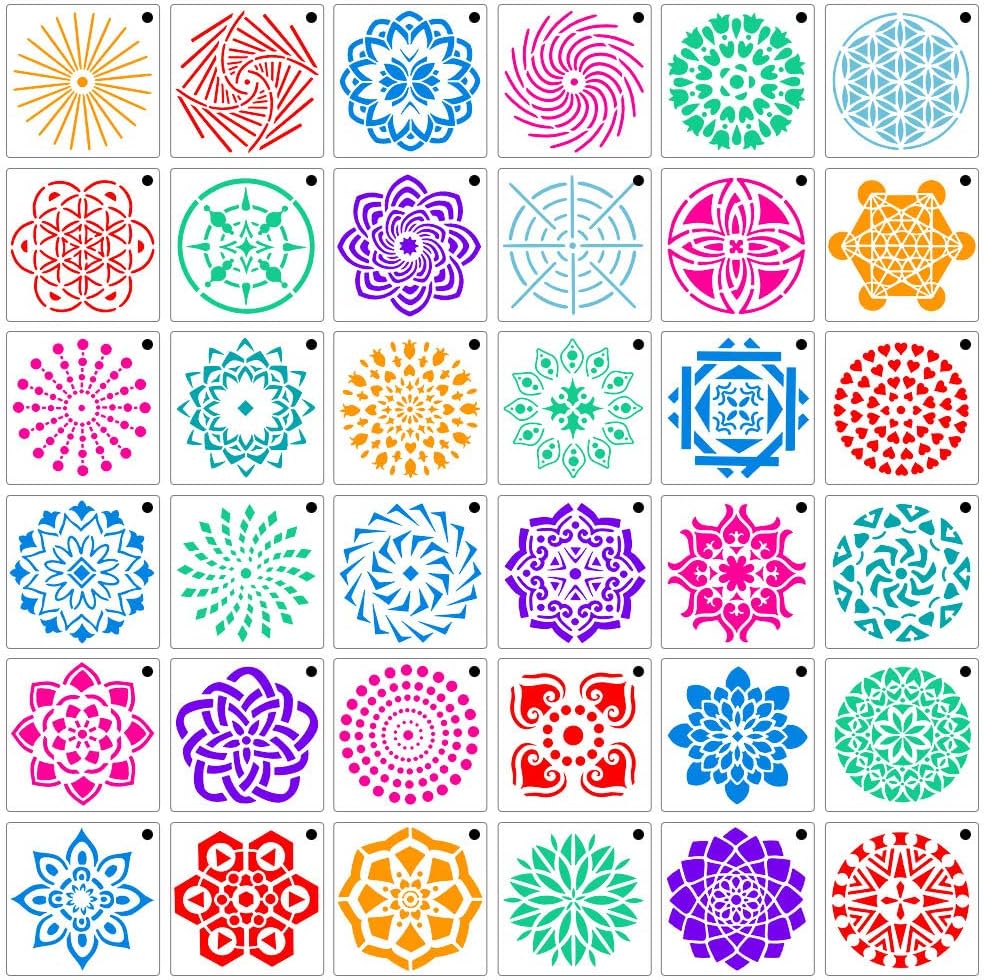 Joeleli 36 Pack Mandala Stencil Template Set Mandala Dotting Stencils Template Painting Stencil for DIY Painting Art Projects