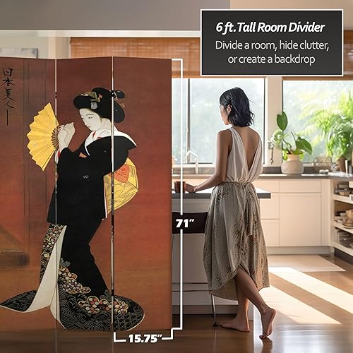 Miniatura 5 de Oriental Furniture Separador de habitación de lona japonesa de doble cara de 6 pies de alto
