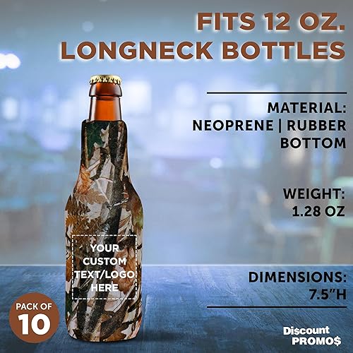 Miniatura 4 de Paquete de 10 botellas de cerveza de neopreno con cremallera, texto personalizable, logotipo, parte inferior de goma de piel de tiburón - Camo3