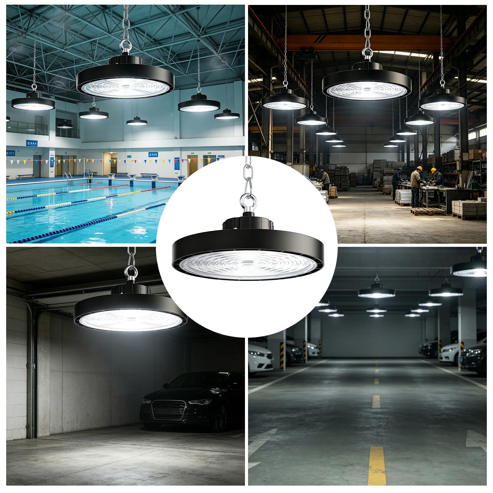 150W UFO LED High Bay Light 22500lm Możliwość ściemniania 3000K-5000K Lampa Przemysłowa IP65 Wodoszczelna Energooszczędny Reflektor Halowy do Fabryk na Lotnisko Patio Restaurację