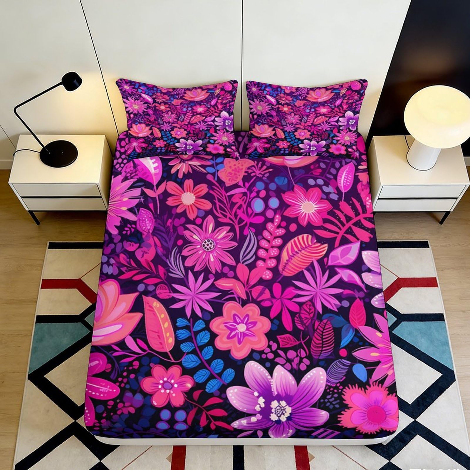 3D Printed Vibrant Floral Pattern Fitted Sheet Microfiber Soft Mattress Cover for Bedroom Guestroom Home Decor 90x200x25cm