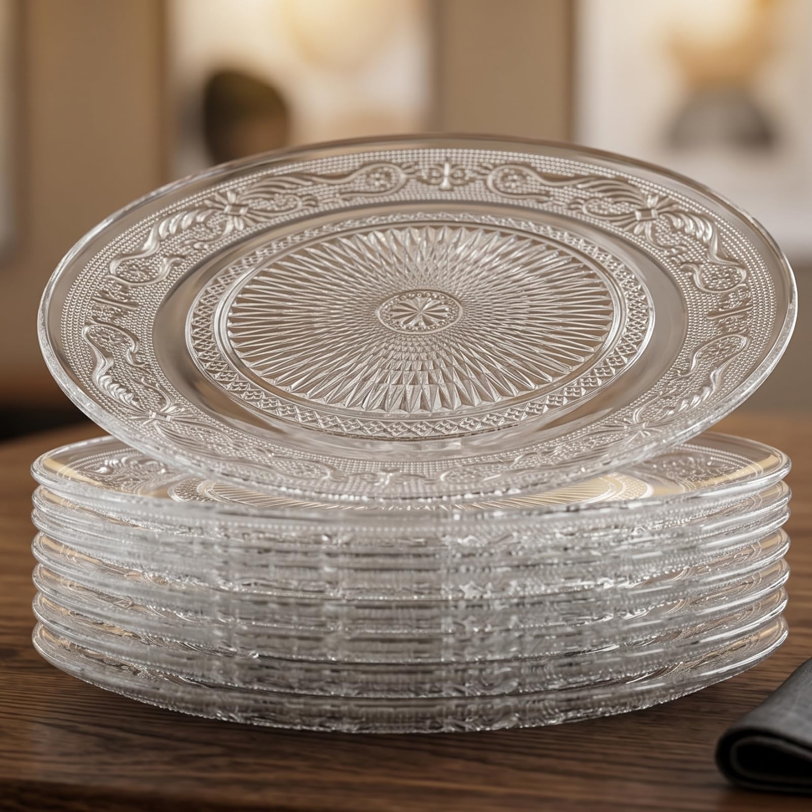 Art Deco Vintage Crystal Clear Plates | Set of 6 Plate | Unique Crystal 10.5" Dinner Plates - Dessert, Server, or Appetizer Plate, Snack, Fruit, Side Serveware | Art Deco, Hand Wash, Housewarming Gift — Amazon image 8