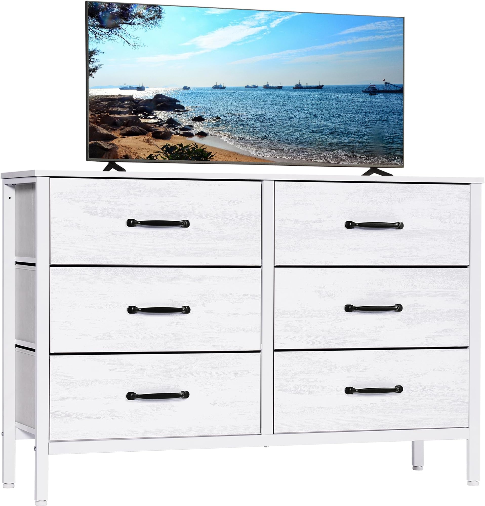 BOLUO Black Dresser for Bedroom 6 Drawer, Wide Dresser TV