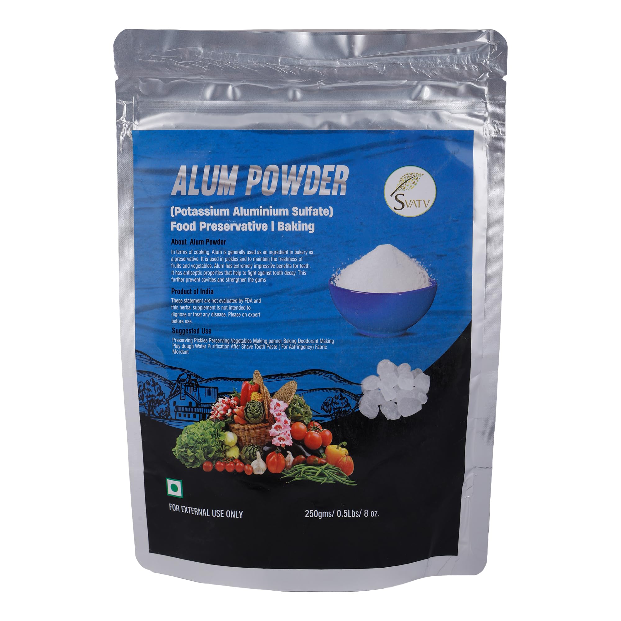 SVATV Alum Powder 250 Gram (8.8 Oz) | Granulated Potassium Alum Powder | Purified Through Shodhan Process | Granulated Powder Alumbre