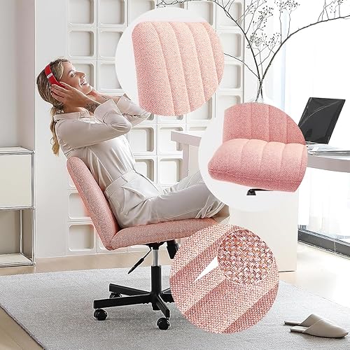 Miniatura 5 de CUANBOZAM Silla de escritorio sin brazos, silla cruzada con ruedas, moderna silla de oficina giratoria de altura ajustable con asiento ancho para el