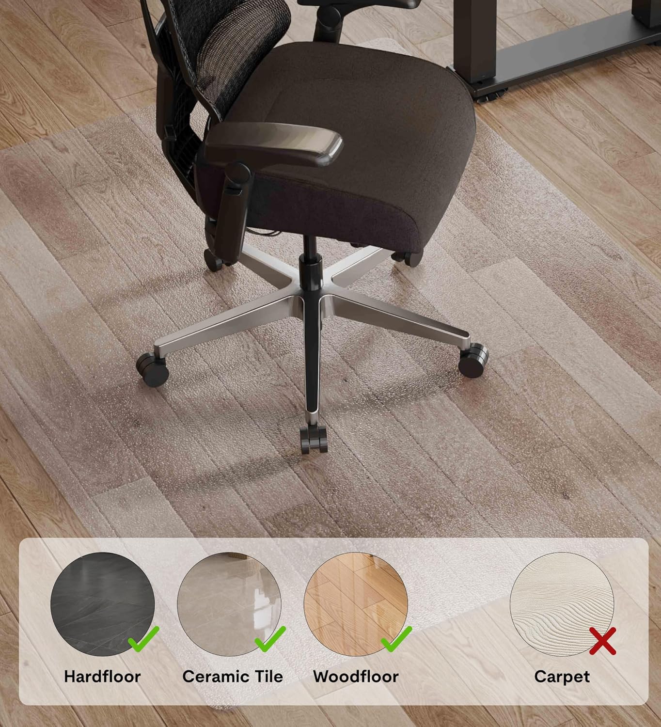 FlexiSpot 40 × 48 inches Clear Office Chair Mat for Hard Floors – Soft-Flex Floor Protector for Wood, Tile & Laminate – Non-Slip, Rounded Corners, Transparent PVC