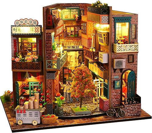 Tzgsonp Kit de rincón de libros, kit de madera para hacer habitaciones con muebles y luz LED, hecho a mano, artesanías en miniatura, casa de