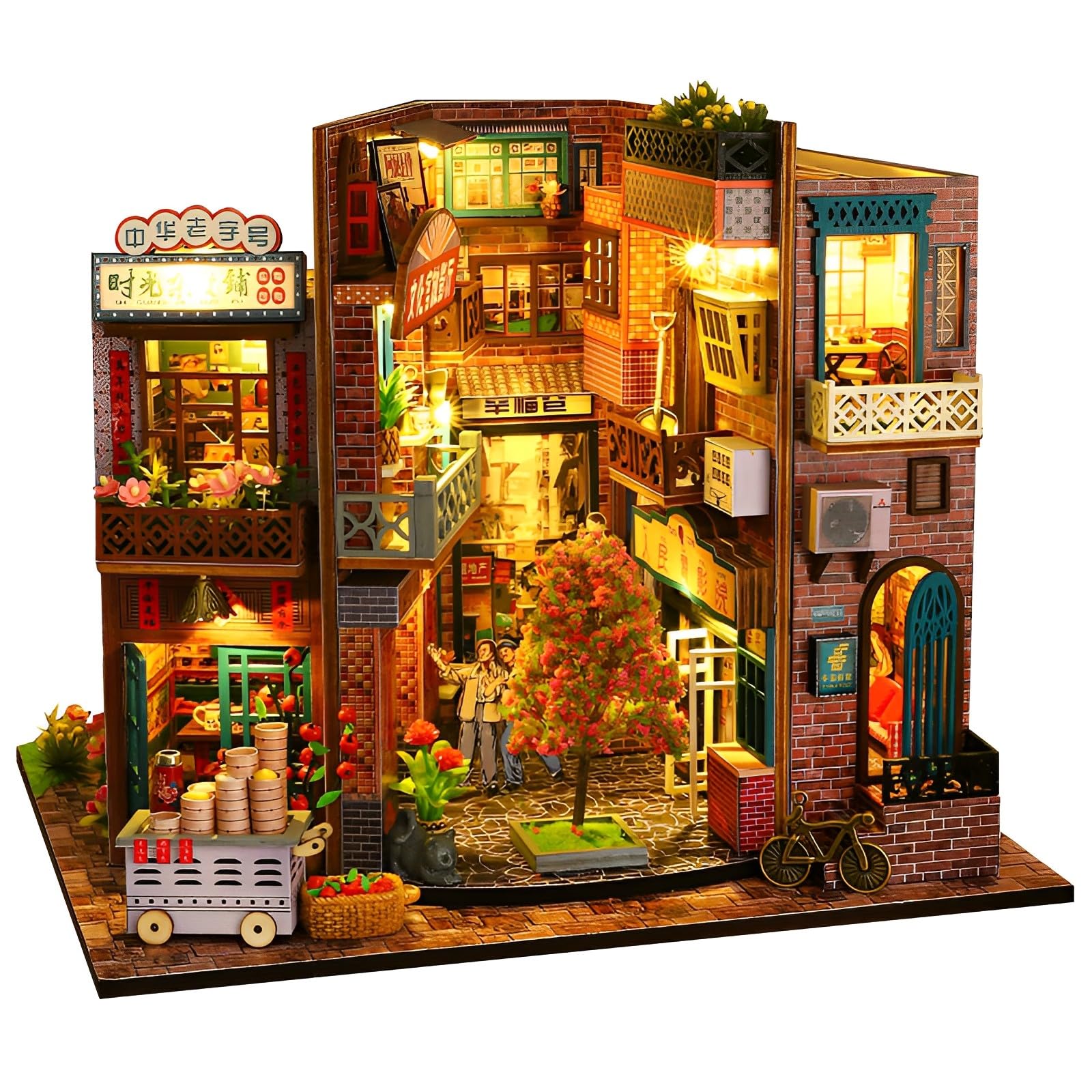 Tzgsonp DIY Book Nook Kit, Wooden Room Making Kit with Furniture and LED Light Handmade Miniature Crafts Dollhouse Exquisite Wooden Model Building Set