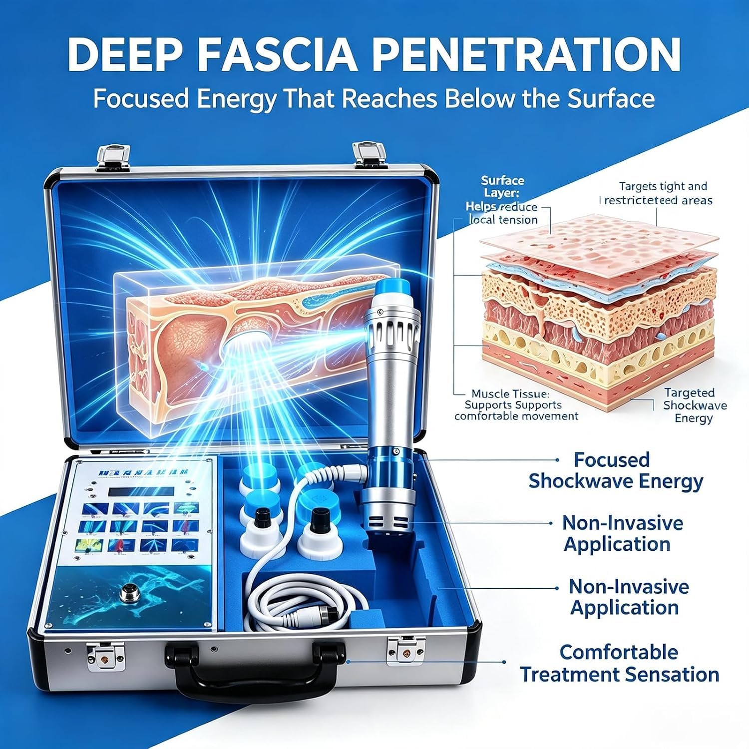 Apparecchio Per Terapia A Onde Durto, Strumento Per Terapia A Onde Durto, 7 Testine Massaggianti, Energia E Frequenza Regolabili Da 50 A 105 Mj, Massaggiatore Per Tessuti Profondi, Per Schiena,