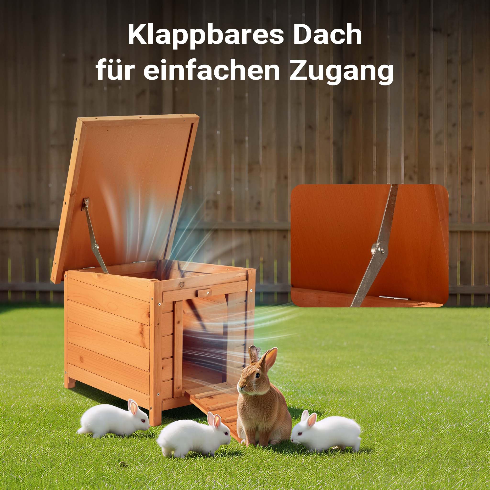 Wiltec Domek dla kota 420 x 515 x 430 mm z drewna świerkowego, budka dla małych zwierząt z otwieranym dachem i bitumicznym pokryciem, klatka do ogrodu i na balkon