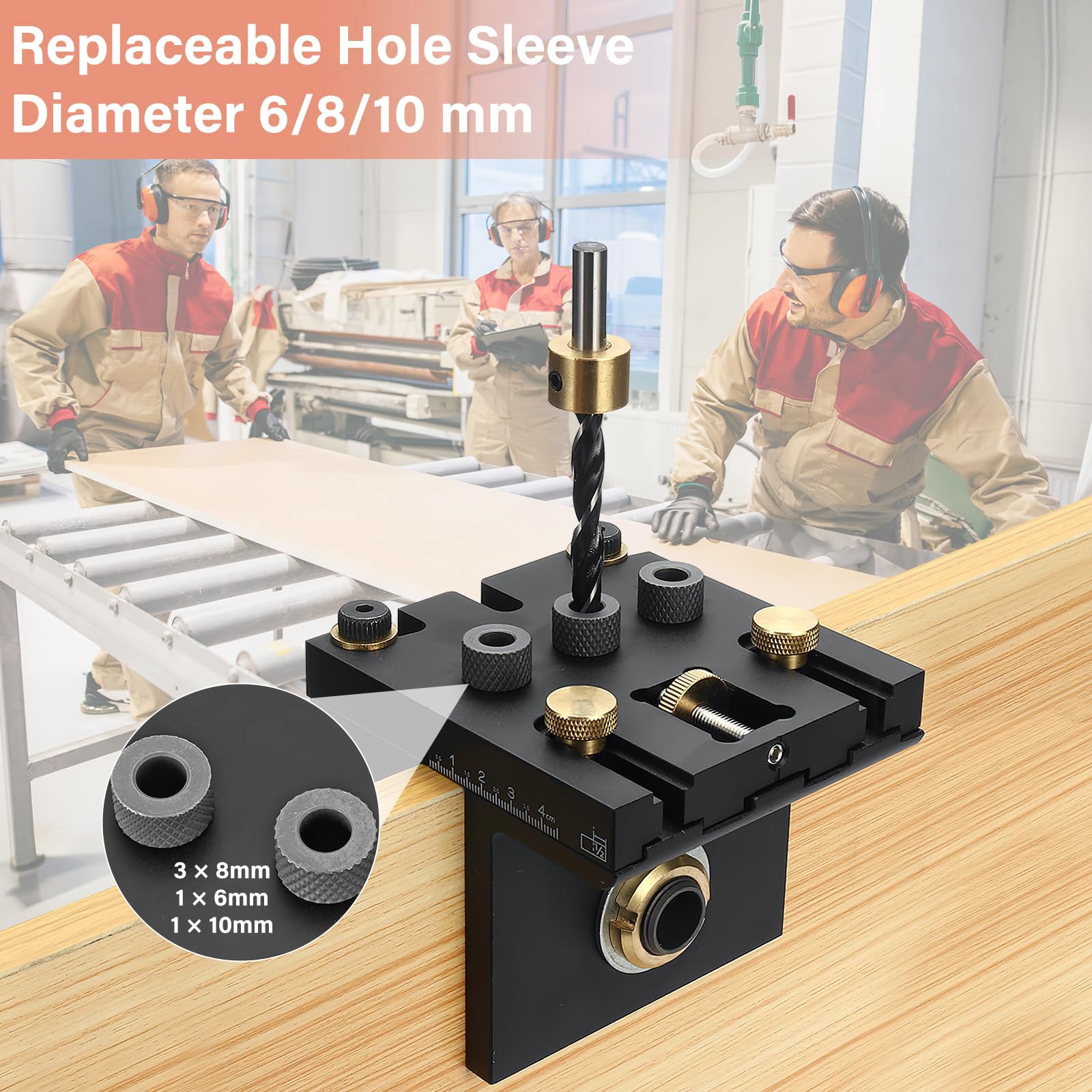 6/8/10/15 mm Bohrschablone Möbelbau, 3-in-1 Holzdübel Schablone Taschenloch Jig Kit für Holzbearbeitung Exakte Dübellöcher mit Positionierungsclip Einstellbare Bohrführung Stanzer-Locator