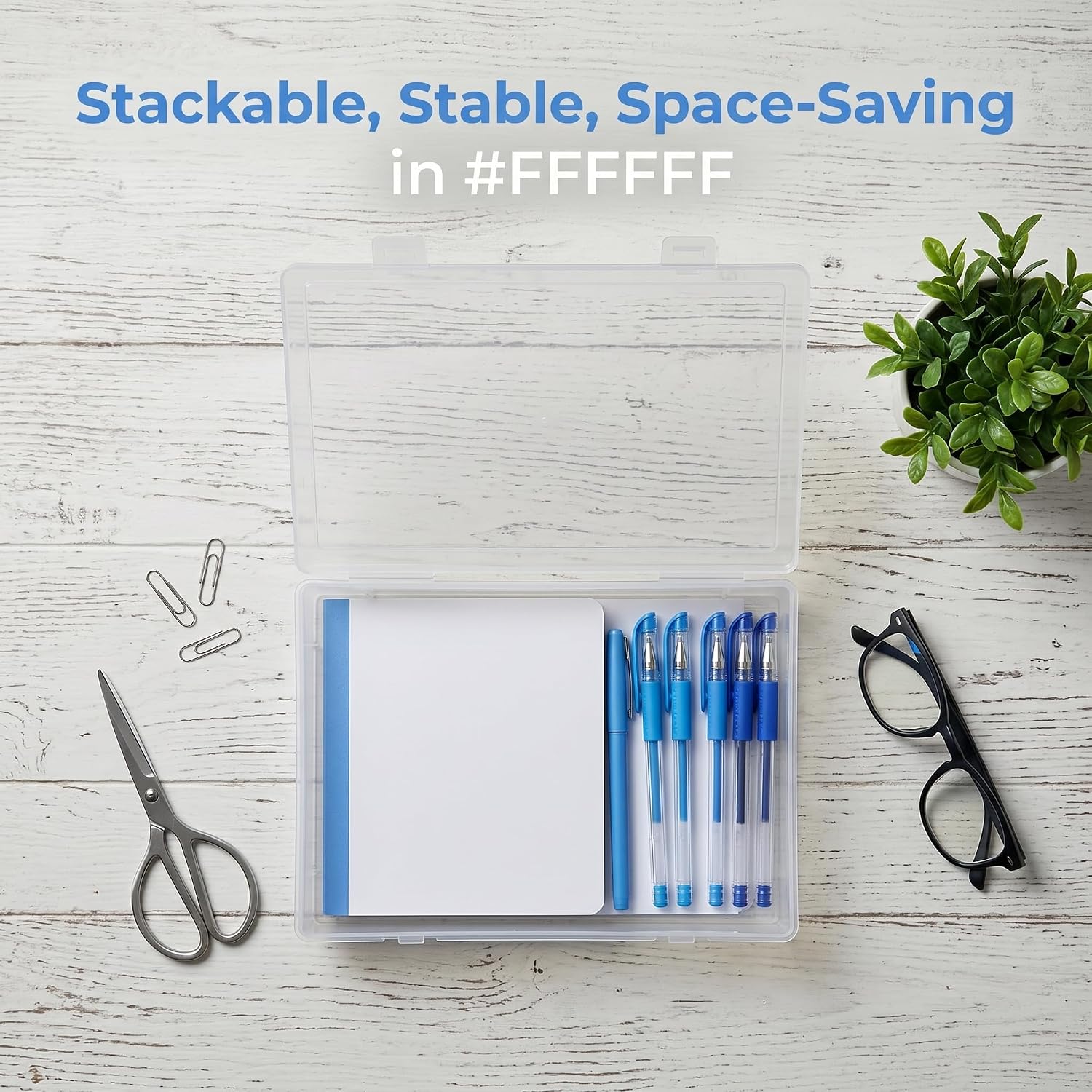 6 Pcs Clear Plastic Storage Boxes with Flap Lid, 8.7 x 6.2 x 2 Inch Multipurpose Craft Organizers for Beads, Pencils, Crayons, Art Supplies, Accessories, and Notebooks