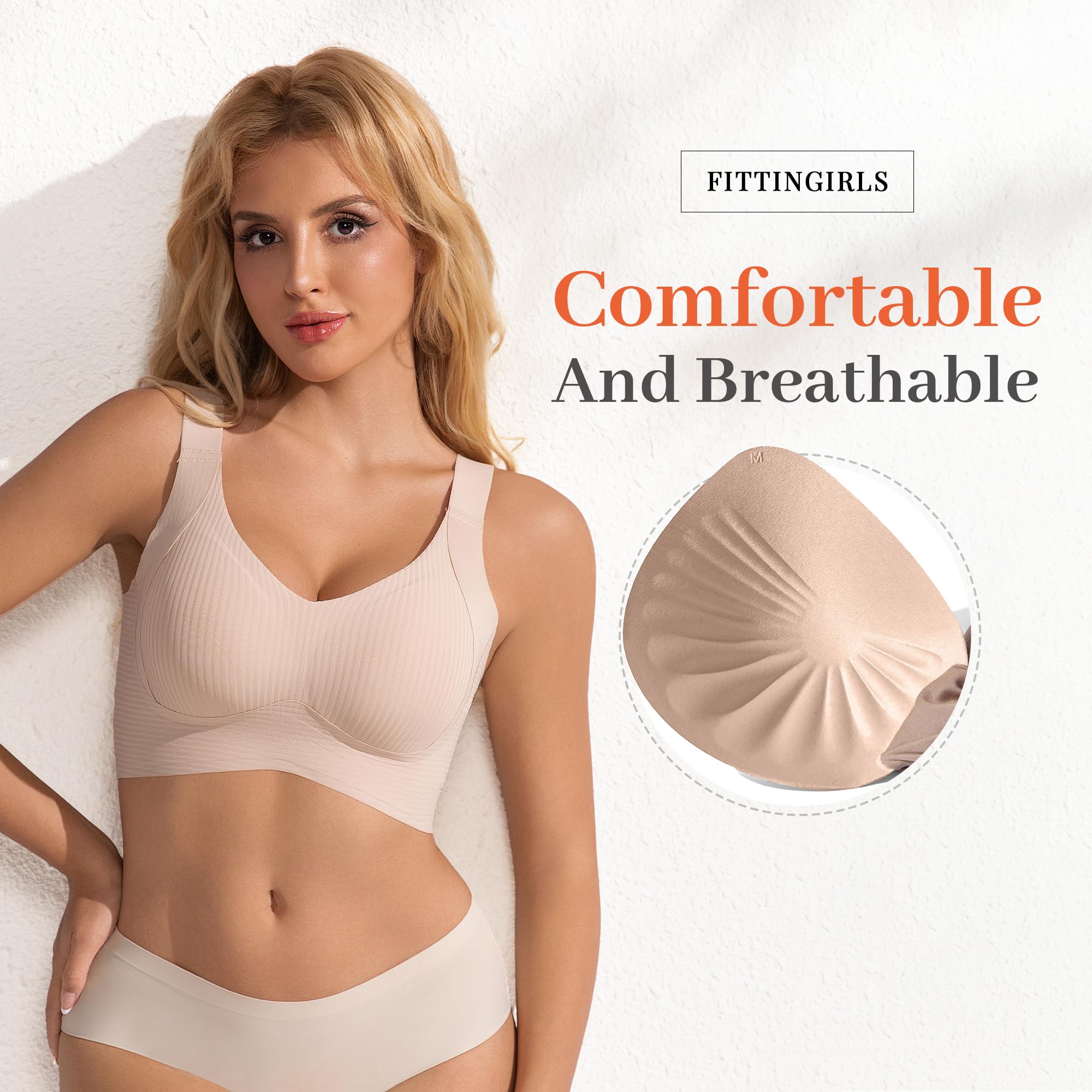 Fittingirls Reggiseno Plus-Size Senza Ferretto con Supporto, Traspirante Coppe Imbottite Copertura Totale Adattabile - per Uso Giornaliero
