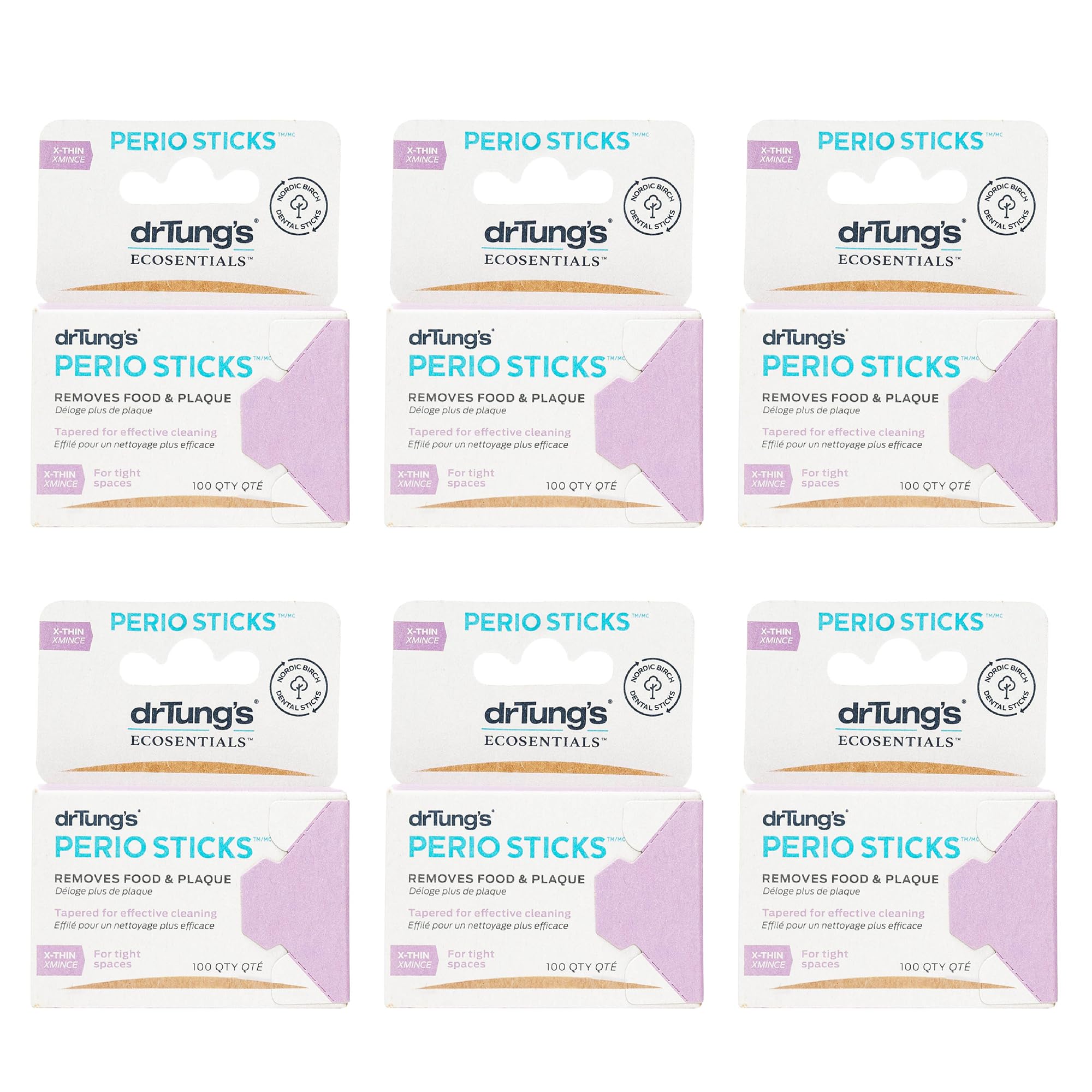 drTung's Dental Sticks for Teeth & Gum Cleaning - Toothpicks for Oral Care, Soft Floss Picks for Teeth, Interdental Plaque & Food Remover Tool, Perio Sticks - X-Thin, Bulk 100 Count (Pack of 6)