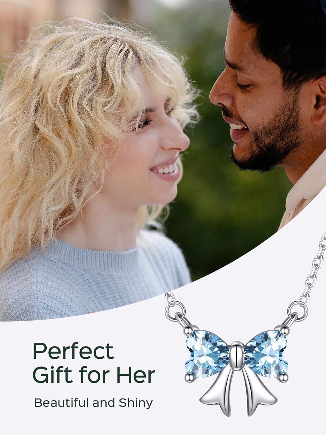 ChicSilver Bow Birthstone Necklace, 925 Sterling Silver Pendant Necklaces for Women, Hypoallergenic Silver Choker with 16 inch Rolo Chain, 12 Months Jewelry for Valentines Mothers Day Christmas