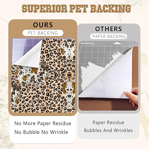 Miniatura 4 de Vinilo permanente de piel de vacuno, 10 hojas de vinilo adhesivo permanente de leopardo retro de 12 x 10 pulgadas para tazas, decoración de girasol,