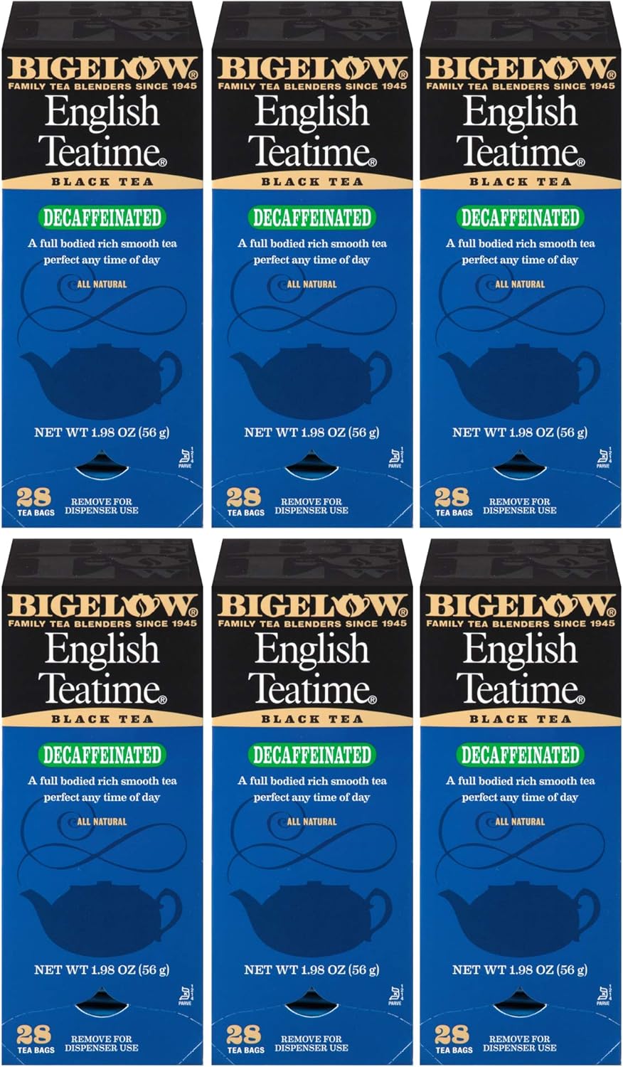 Bigelow Decaffeinated English Teatime Tea 28-Count Boxes (Pack of 6) Premium Bagged Caffeine-Free Black Tea Antioxidant-Rich All Natural Decaffeinated Tea in Individual Foil-Wrapped Bags6