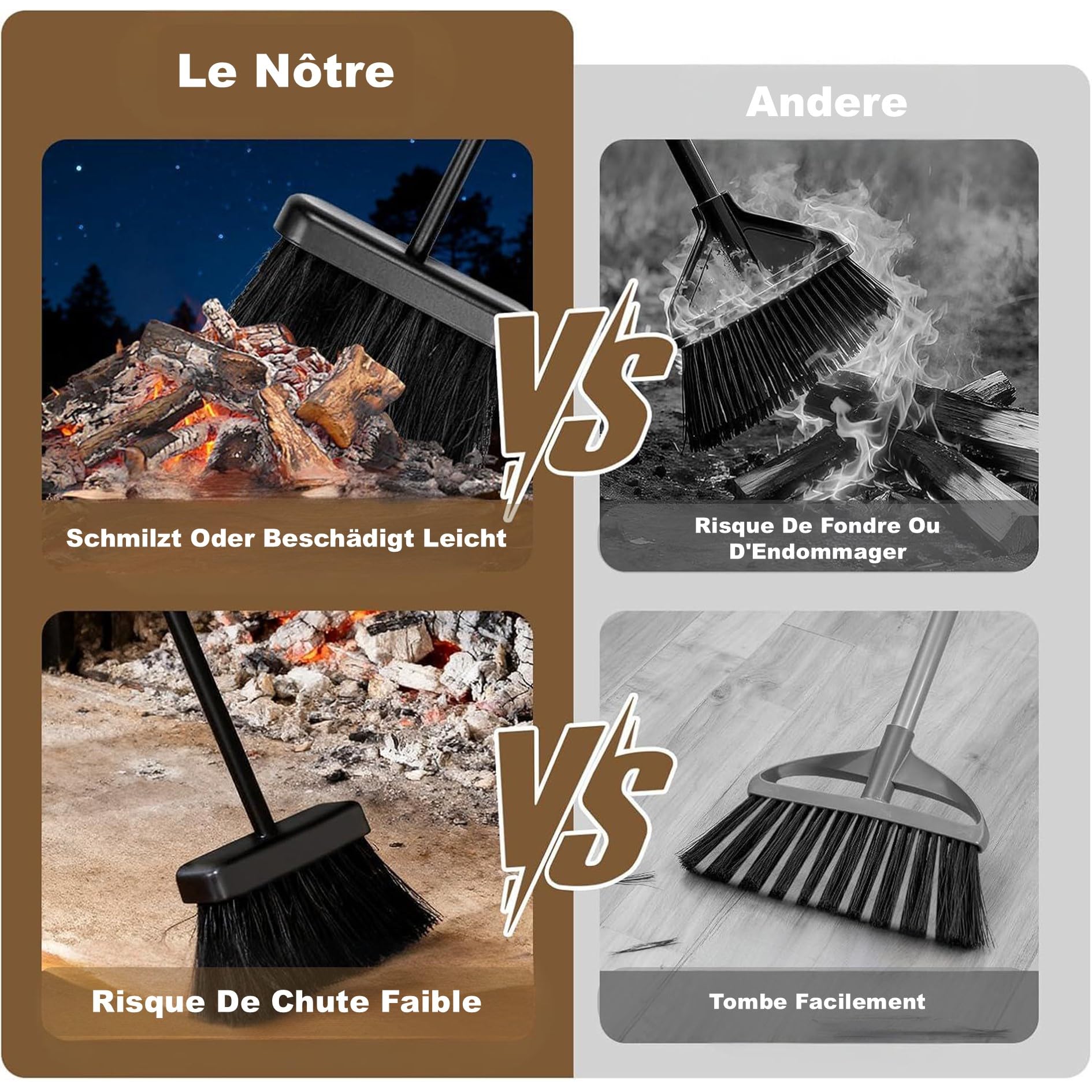 Amagabeli Pelle à Cendres pour Cheminée 81 cm - Pelle en Acier Gros Calibre pour Cuisinière, Cheminée Balayette - Outil Simple pour Feu de Camp, Usage Intérieur/Extérieur - Noir