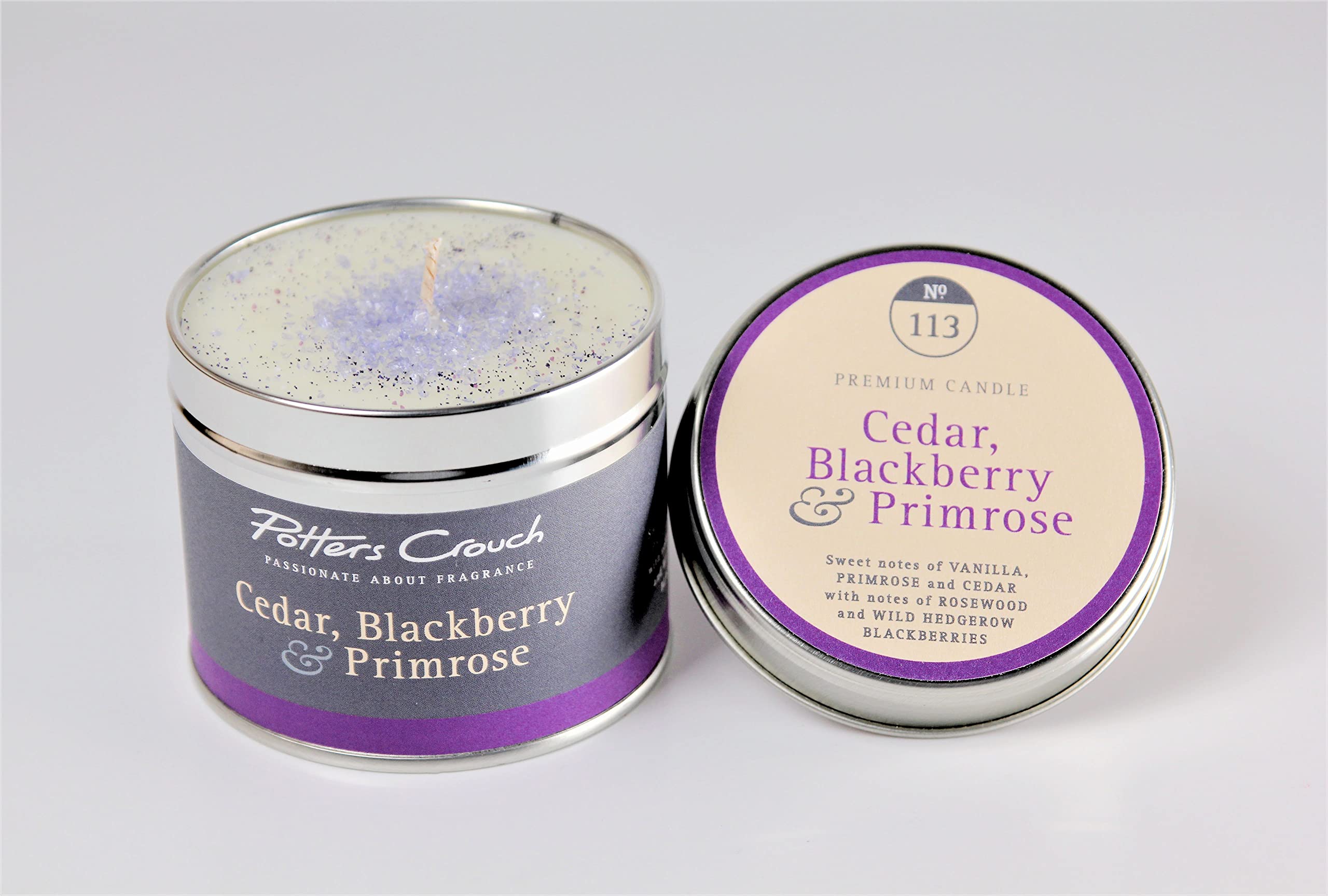Potters Crouch Scented Candle in a Tin - Cedar, BlackBerry & Primrose