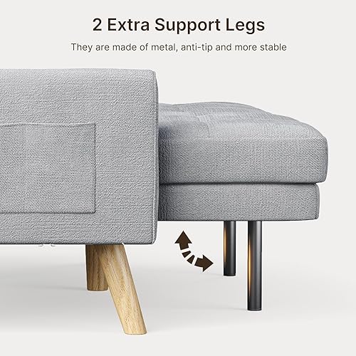 Miniatura 6 de Gizoon Sofá cama de 70.9 pulgadas, sofá cama futón con respaldo ajustable, moderno sofá cama con reposabrazos extraíbles para longitud extendida,